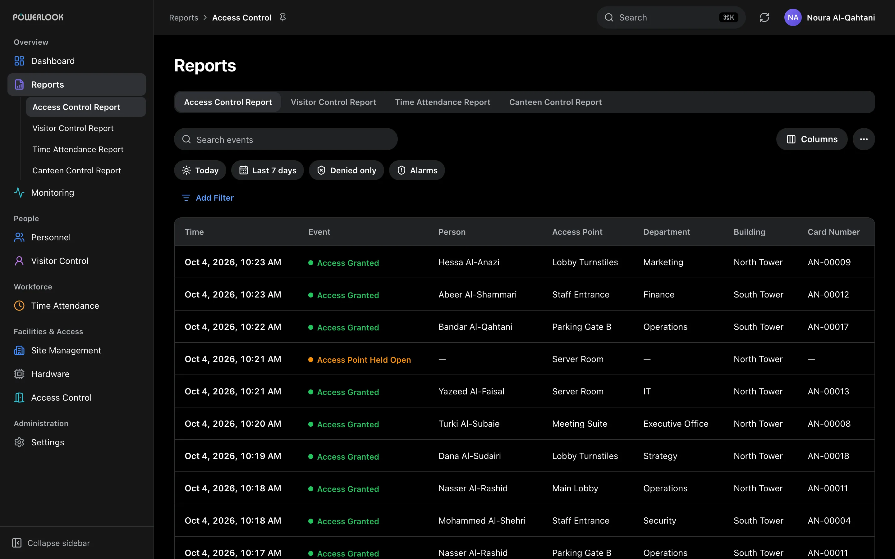Reports: Review access, visitor and attendance activity on screen or export it for further analysis and audit.